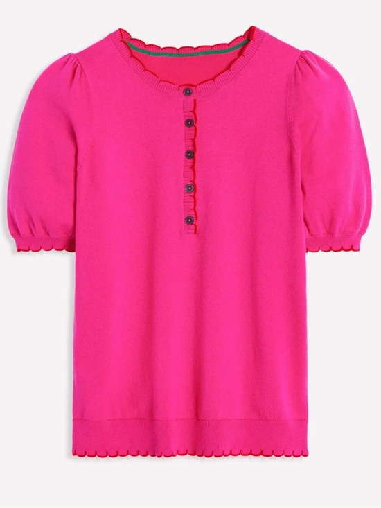 Boden Tops - Boden pru scallop hem trim Henley tshirt pink puff sleeves EUC SZ M
